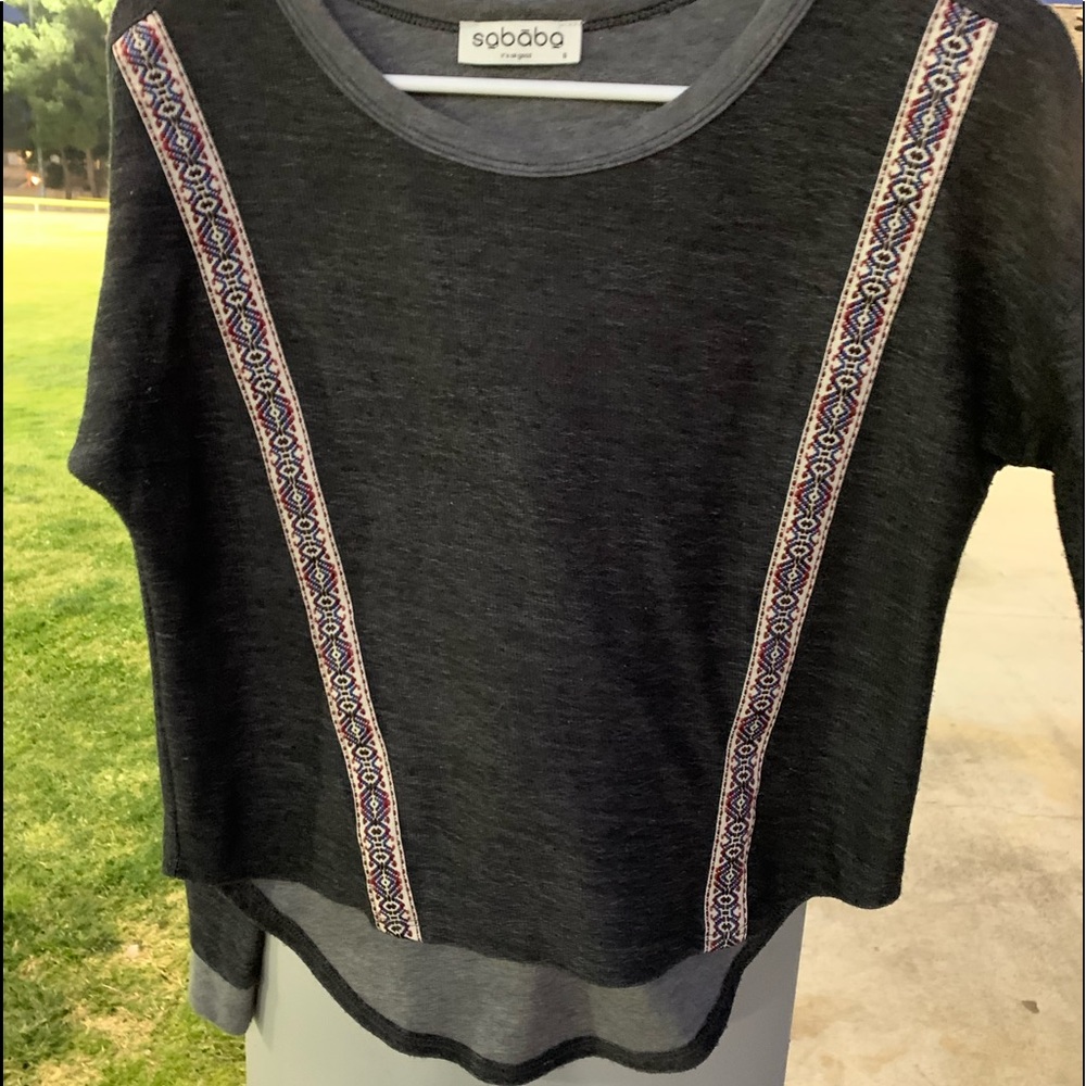 Sababa Black Top with Embroidered Trim
